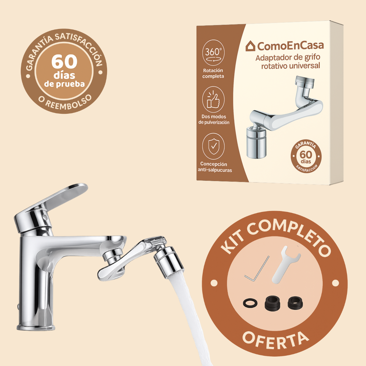 Griflex™ - Grifo extensible 1440° giratorio - Economizador de agua integrado